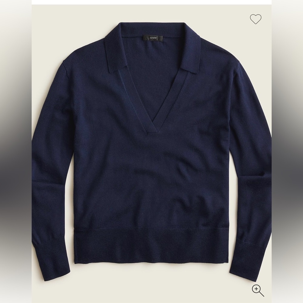 EUC J.Crew Navy Blue Collared Wool V-neck sweater size medium